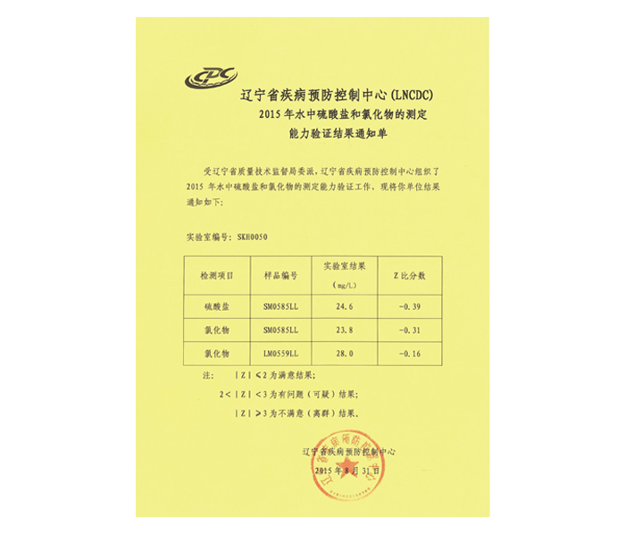 水中硫酸盐和氯化物的测定能力验证