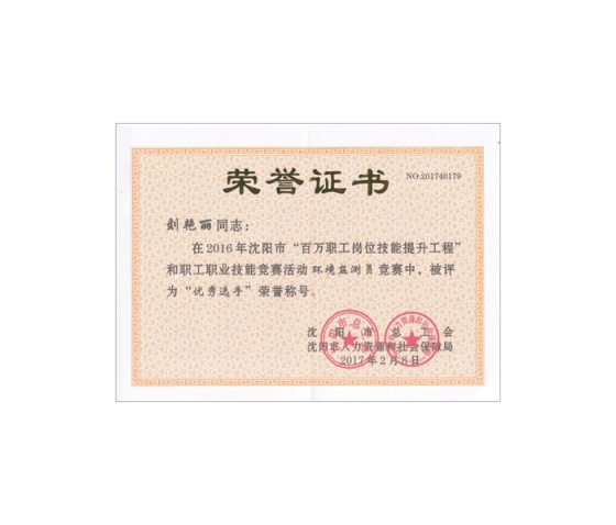 刘艳丽获得优秀选手荣誉称号